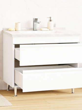 Mobilier Baie - Set Baza front MDF si Lavoar seria 886, cu sertare, montat, 100 cm, alb