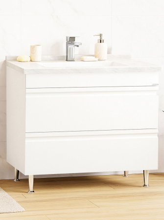 Mobilier Baie - Set Baza front MDF si Lavoar seria 886, cu sertare, montat, 100 cm, alb