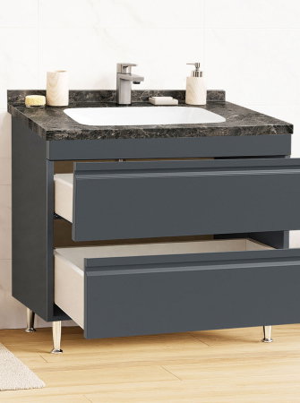 Mobilier Baie - Set Baza front MDF si Lavoar seria 886, cu sertare, montat, 100 cm, antracit