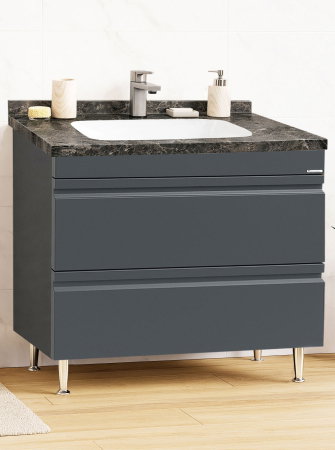 Mobilier Baie - Set Baza front MDF si Lavoar seria 886, cu sertare, montat, 100 cm, antracit