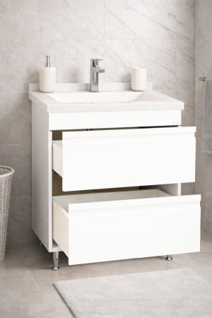 Mobilier Baie - Set Baza front MDF si Lavoar seria 886, cu sertare, montat, 60 cm, alb