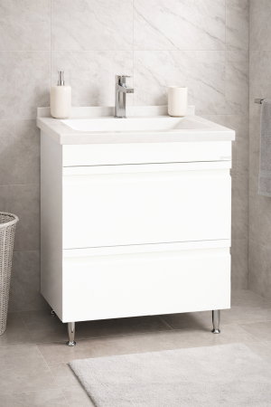 Mobilier Baie - Set Baza front MDF si Lavoar seria 886, cu sertare, montat, 60 cm, alb