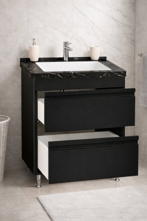 Mobilier Baie - Set Baza front MDF si Lavoar seria 886, cu sertare, montat, 60 cm, negru
