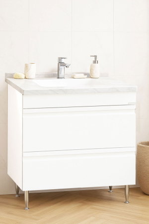 Baza cu Lavoar - Set Baza front MDF si Lavoar seria 886, cu sertare, montat, 80 cm, alb