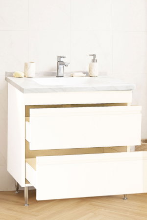 Baza cu Lavoar - Set Baza front MDF si Lavoar seria 886, cu sertare, montat, 80 cm, alb