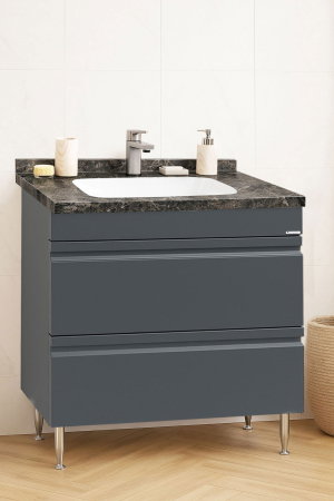 Mobilier Baie - Set Baza front MDF si Lavoar seria 886, cu sertare, montat, 80 cm, antracit