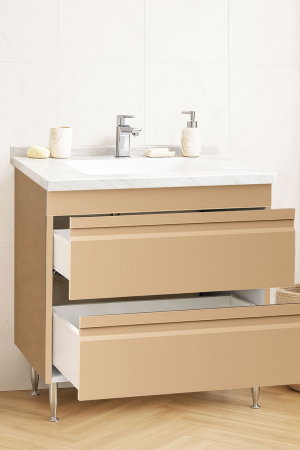 Mobilier Baie - Set Baza front MDF si Lavoar seria 886, cu sertare, montat, 80 cm, cappuccino