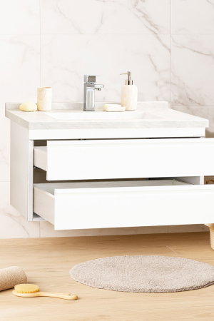 Baza cu Lavoar - Set Baza front MDF si Lavoar seria 886, suspendata, cu sertare, montat, 100 cm, alb