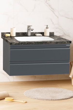 Mobilier Baie - Set Baza front MDF si Lavoar seria 886, suspendata, cu sertare, montat, 100 cm, antracit