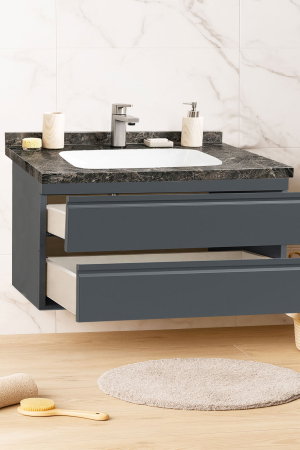 Mobilier Baie - Set Baza front MDF si Lavoar seria 886, suspendata, cu sertare, montat, 100 cm, antracit