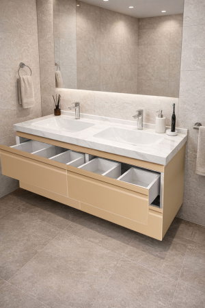 Baza cu Lavoar - Set Baza front MDF si Lavoar seria 886, suspendata, cu sertare, montat, 120 cm, cappuccino