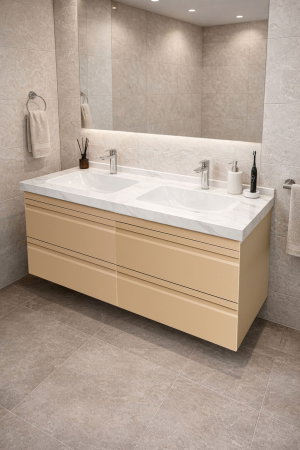 Baza cu Lavoar - Set Baza front MDF si Lavoar seria 886, suspendata, cu sertare, montat, 120 cm, cappuccino