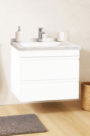 Mobilier Baie - Set Baza front MDF si Lavoar seria 886, suspendata, cu sertare, montat, 60 cm, alb