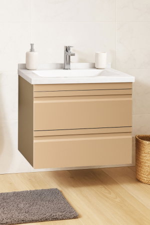 Mobilier Baie - Set Baza front MDF si Lavoar seria 886, suspendata, cu sertare, montat, 60 cm, cappuccino