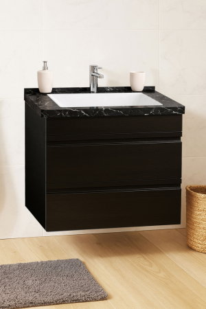 Baza cu Lavoar - Set Baza front MDF si Lavoar seria 886, suspendata, cu sertare, montat, 60 cm, negru