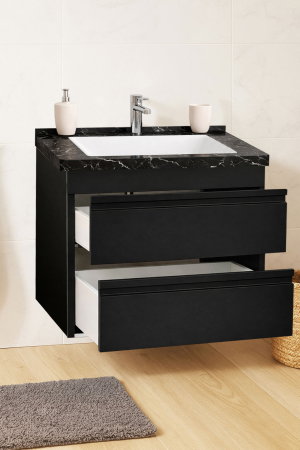 Baza cu Lavoar - Set Baza front MDF si Lavoar seria 886, suspendata, cu sertare, montat, 60 cm, negru