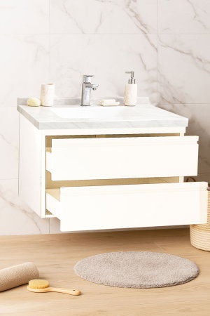 Mobilier Baie - Set Baza front MDF si Lavoar seria 886, suspendata, cu sertare, montat, 80 cm, alb