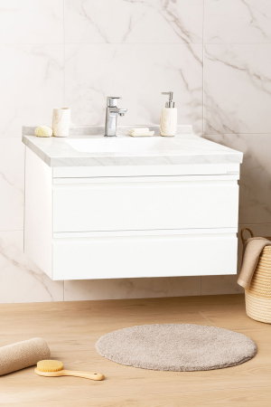 Mobilier Baie - Set Baza front MDF si Lavoar seria 886, suspendata, cu sertare, montat, 80 cm, alb