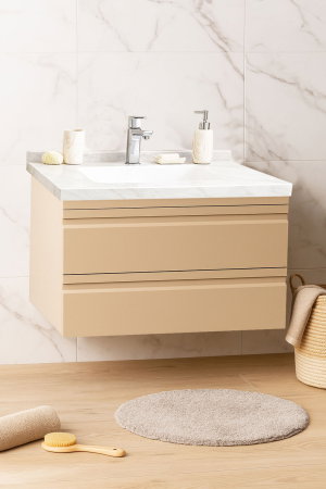 Mobilier Baie - Set Baza front MDF si Lavoar seria 886, suspendata, cu sertare, montat, 80 cm, cappuccino