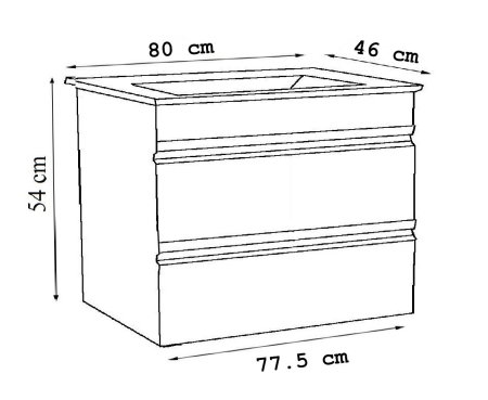 Mobilier Baie - Set Baza front MDF si Lavoar seria 886, suspendata, cu sertare, montat, 80 cm, cappuccino
