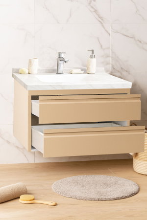 Mobilier Baie - Set Baza front MDF si Lavoar seria 886, suspendata, cu sertare, montat, 80 cm, cappuccino