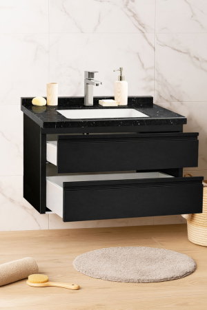 Mobilier Baie - Set Baza front MDF si Lavoar seria 886, suspendata, cu sertare, montat, 80 cm, negru