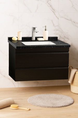Mobilier Baie - Set Baza front MDF si Lavoar seria 886, suspendata, cu sertare, montat, 80 cm, negru