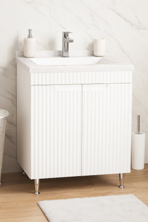 Mobilier Baie - Set Baza front MDF si Lavoar seria 833, montat, 60 cm, alb rustic