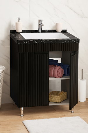 Mobilier Baie - Set Baza front MDF si Lavoar seria 833, montat, 60 cm, negru