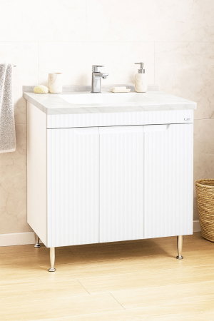 Mobilier Baie - Set Baza front MDF si Lavoar seria 833, montat, 80 cm, alb rustic