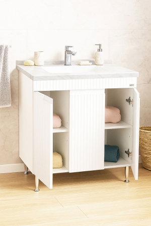 Mobilier Baie - Set Baza front MDF si Lavoar seria 833, montat, 80 cm, alb rustic