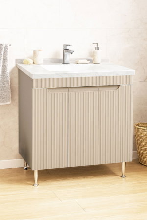 Mobilier Baie - Set Baza front MDF si Lavoar seria 833, montat, 80 cm, crem