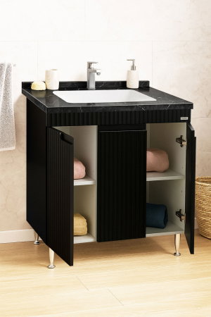 Mobilier Baie - Set Baza front MDF si Lavoar seria 833, montat, 80 cm, negru
