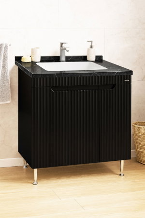 Mobilier Baie - Set Baza front MDF si Lavoar seria 833, montat, 80 cm, negru