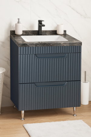 Mobilier Baie - Set Baza front MDF si Lavoar seria 833, cu sertare, montat, 60 cm, antracit