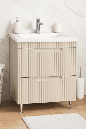 Mobilier Baie - Set Baza front MDF si Lavoar seria 833, cu sertare, montat, 60 cm, crem