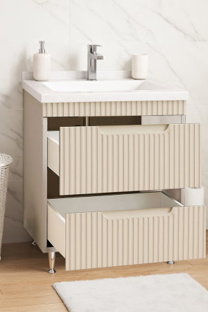 Mobilier Baie - Set Baza front MDF si Lavoar seria 833, cu sertare, montat, 60 cm, crem