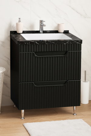 Mobilier Baie - Set Baza front MDF si Lavoar seria 833, cu sertare, montat, 60 cm, negru