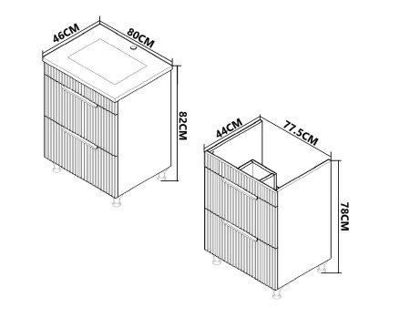 Baza cu Lavoar - Set Baza front MDF si Lavoar seria 833, cu sertare, montat, 80 cm, antracit