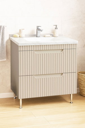 Baza cu Lavoar - Set Baza front MDF si Lavoar seria 833, cu sertare, montat, 80 cm, crem