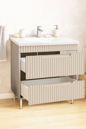Baza cu Lavoar - Set Baza front MDF si Lavoar seria 833, cu sertare, montat, 80 cm, crem