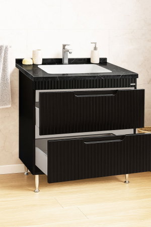 Mobilier Baie - Set Baza front MDF si Lavoar seria 833, cu sertare, montat, 80 cm, negru