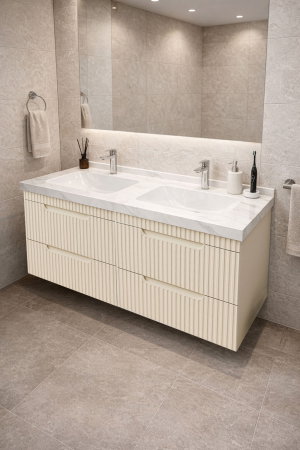 Baza cu Lavoar - Set Baza front MDF si Lavoar seria 833, suspendata, cu sertare, montat, 120 cm, crem