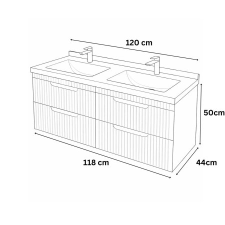 Baza cu Lavoar - Set Baza front MDF si Lavoar seria 833, suspendata, cu sertare, montat, 120 cm, crem