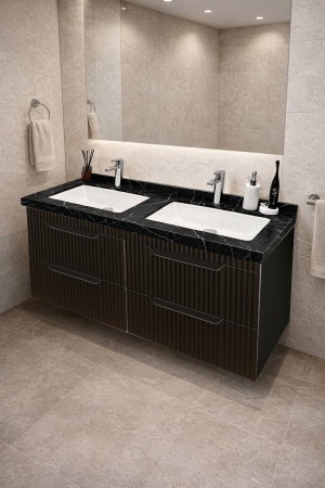 Baza cu Lavoar - Set Baza front MDF si Lavoar seria 833, suspendata, cu sertare, montat, 120 cm, negru