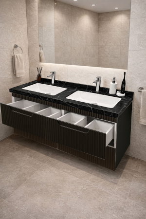 Baza cu Lavoar - Set Baza front MDF si Lavoar seria 833, suspendata, cu sertare, montat, 120 cm, negru