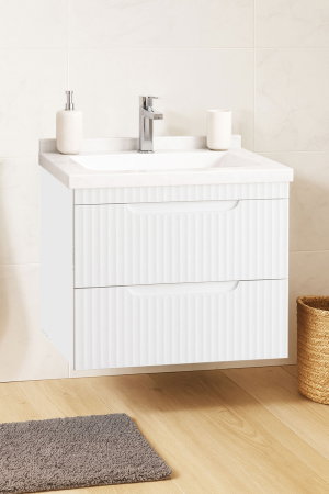 Mobilier Baie - Set Baza front MDF si Lavoar seria 833, suspendata, cu sertare, montat, 60 cm, alb rustic