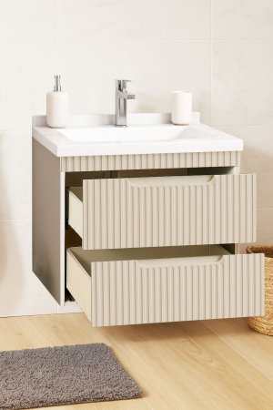 Mobilier Baie - Set Baza front MDF si Lavoar seria 833, suspendata, cu sertare, montat, 60 cm, crem