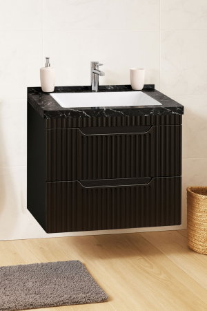 Mobilier Baie - Set Baza front MDF si Lavoar seria 833, suspendata, cu sertare, montat, 60 cm, negru