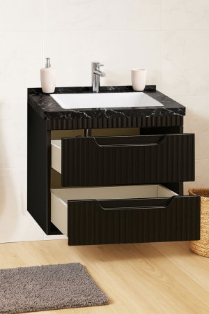 Mobilier Baie - Set Baza front MDF si Lavoar seria 833, suspendata, cu sertare, montat, 60 cm, negru